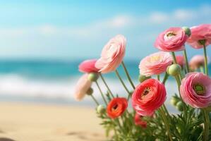 ai gerado flores em de praia foto