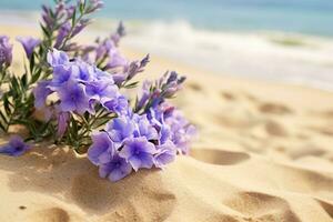 ai gerado flores em de praia foto