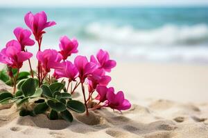 ai gerado flores em de praia foto