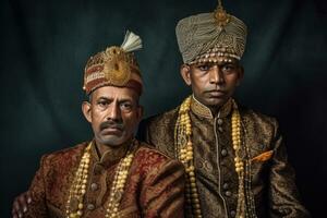 ai gerado requintado cultural tradição - indiano homens dentro rico fantasias foto