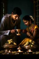 ai gerado uma tradicional indiano casal desfrutando uma momento juntos foto