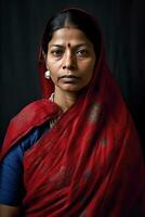 ai gerado uma mulher vestindo tradicional indiano traje foto