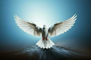 ai gerado voar do Paz religioso asas símbolo contra uma azul fundo foto
