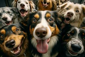ai gerado cachorrinho instantâneo uma selfie apresentando uma animado grupo do cachorros foto