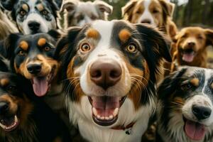 ai gerado canino selfie pelotão cachorros greve uma pose com brincalhão carisma foto