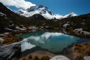 ai gerado fantástico tarde panorama do cristal lago. neural rede ai gerado foto