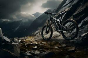 ai gerado montanha bicicleta dentro a montanhas. extremo esporte foto