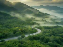 ai gerado uma Visão depois de a chuva com exuberante verde árvores foto