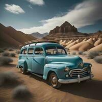 ai gerado vintage carro dentro a meio do a deserto. generativo ai foto