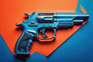 ai gerado azul arma de fogo em laranja fundo. generativo ai foto