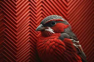 ai gerado vermelho grosbeak em uma vermelho fundo. fechar-se. generativo ai foto