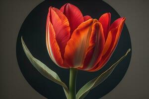 ai gerado tulipa flor em Sombrio fundo. vermelho tulipa em Sombrio fundo. generativo ai foto