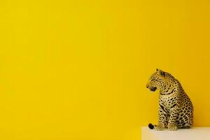 ai gerado leopardo em uma amarelo fundo. neural rede ai gerado foto