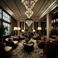 ai gerado luxo hotel lobby interior Projeto. generativo ai foto