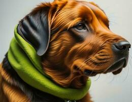 ai gerado retrato do uma Rodesiano ridgeback cachorro vestindo uma verde lenço. generativo ai foto