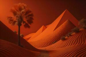 ai gerado uma deserto com Palma árvores e areia dunas. generativo ai foto