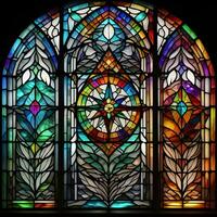 ai gerado manchado vidro janela dentro a basílica do notre dame de Paris, França. generativo ai foto