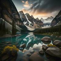 ai gerado lindo lago louise dentro banff nacional parque, generativo ai foto