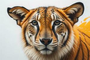 ai gerado retrato do uma tigre em uma sólido cor fundo. fechar-se. ai generativo foto