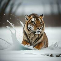 ai gerado siberian tigre dentro a neve. Panthera tigris altaica. generativo ai foto