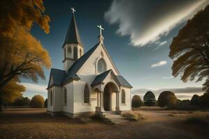 ai gerado Igreja dentro a outono floresta. generativo ai foto