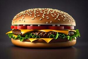 ai gerado uma Hamburger é mostrando em uma Preto fundo foto