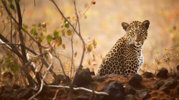 ai gerado leopardo gato dentro sonhadores africano safári cena foto