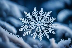 ai gerado uma floco de neve é mostrando dentro a meio do uma Nevado fundo foto