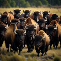 ai gerado búfalo rebanho dentro Yellowstone nacional parque, Wyoming, Unidos estados. generativo ai foto