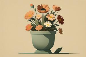 ai gerado vaso de flores com margaridas. vetor ilustração dentro retro estilo. ai generativo foto