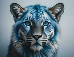 ai gerado retrato do uma tigre com azul olhos. generativo ai foto