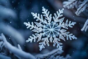 ai gerado uma floco de neve é mostrando dentro a meio do uma floresta foto