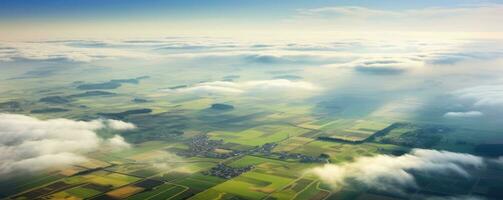 ai gerado Visão a partir de céu do terras agrícolas foto