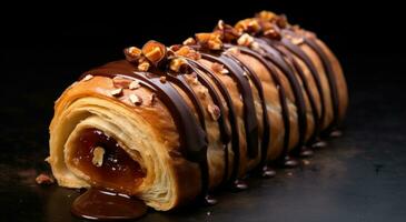 ai gerado chocólatra inverno brioche ponderado vinho, cristalizado peras e nozes foto