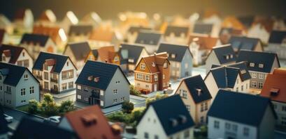 ai gerado miniatura casas dentro uma pequeno Cidade foto