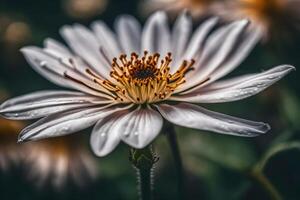 ai gerado uma branco flor com chuva gotas em isto foto