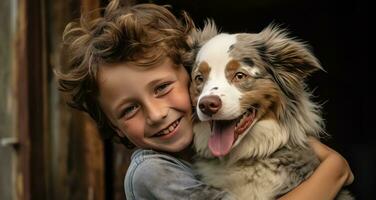 ai gerado uma Garoto e dele cachorro sorridente às cada de outros foto