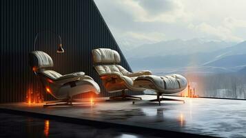 ai gerado uma imagem do sofá cadeiras com mesa luminária interior conceito generativo ai foto