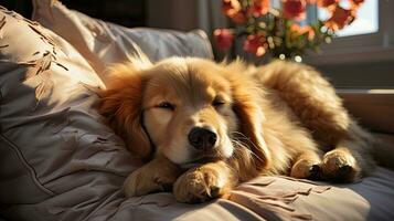 ai gerado dourado retriever cachorro mentiras em repouso dorme ai gerado imagem foto