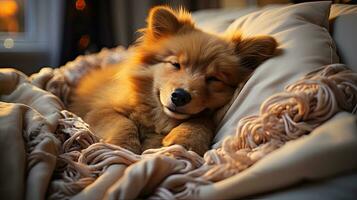 ai gerado dourado retriever cachorro mentiras em repouso dorme foto