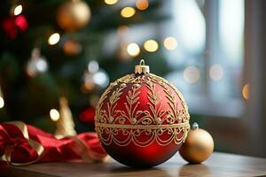 ai gerado exibindo uma Natal árvore generosamente decorado com festivo enfeites foto