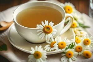 ai gerado camomila chá é uma ótimo caminho para relaxar e aliviar estresse foto