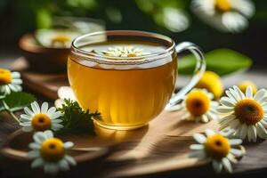 ai gerado camomila chá é uma ótimo caminho para relaxar e aliviar estresse foto
