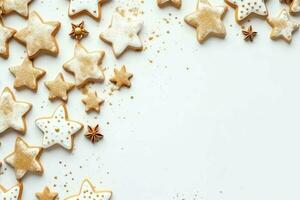 Natal composição com presente caixas, cartão bolas abeto galhos pinho cones com cópia de espaço. Natal de ai gerado foto