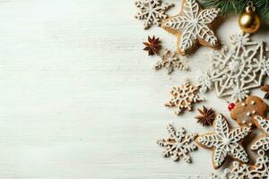 Natal composição com presente caixas, cartão bolas abeto galhos pinho cones com cópia de espaço. Natal de ai gerado foto