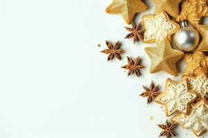 Natal composição com presente caixas, cartão bolas abeto galhos pinho cones com cópia de espaço. Natal de ai gerado foto