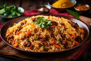 ai gerado indiano Comida receitas - Biryani foto