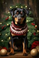 ai gerado rottweiler Natal suéter foto