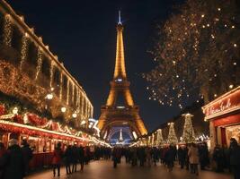 ai gerado eiffel torre cidade dentro a noite tempo, França foto