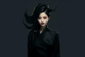 ai gerado moda arte retrato do lindo chinês mulher com abstrato Preto e branco roupas. ai gerado foto